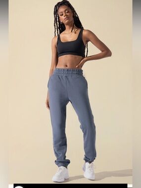 Popflex Cloud Rollover Sweatpants Denim Blue Size Medium High Rise Joggers
